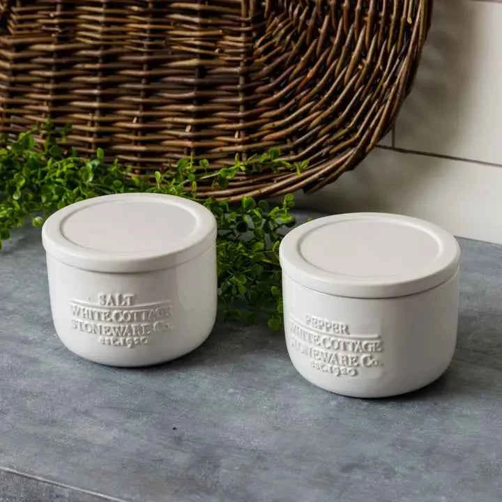 White Cottage Ceramic Salt and Pepper Cellar (Pair)