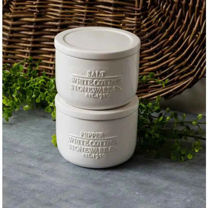White Cottage Ceramic Salt and Pepper Cellar (Pair)