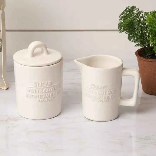 White Cottage Ceramic Cream and Sugar (Set of 02)