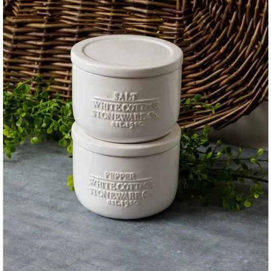 White Cottage Ceramic Salt and Pepper Cellar (Pair)